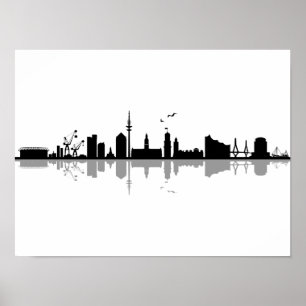Affiche HAMBURG Elbe Germany City Skyline Silhouette
