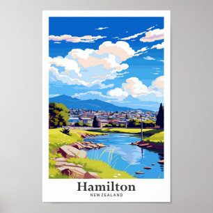 Affiche Hamilton Nouvelle-Zélande Voyage Vintage Illustrat