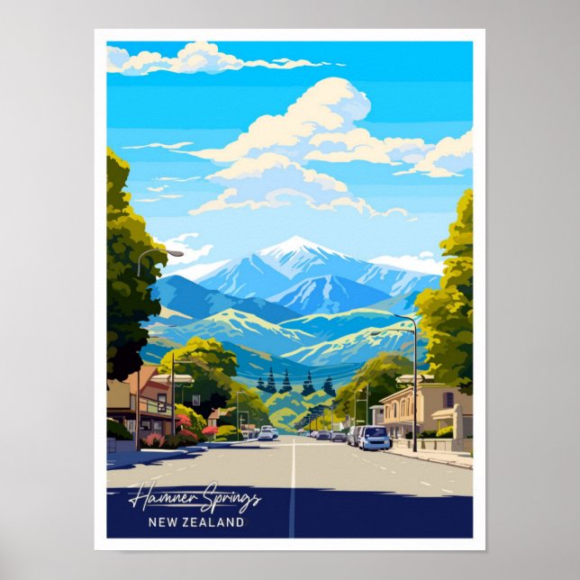 Affiche Hamner Springs Nouvelle-Zélande Illustration de vo (Devant)