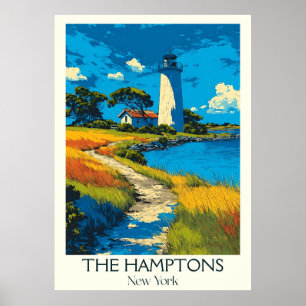 Affiche Hamptons New York Vintage Lighthouse Beach Art