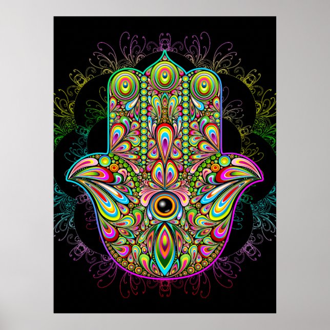 Affiche Hamsa Fatma Main Psychedelic Art (Devant)