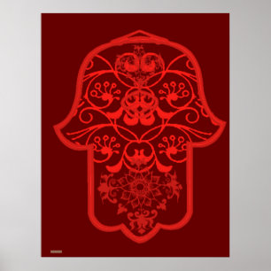 Affiche Hamsa florale (rouge)