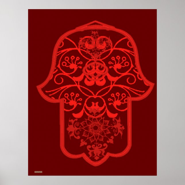 Affiche Hamsa florale (rouge) (Devant)