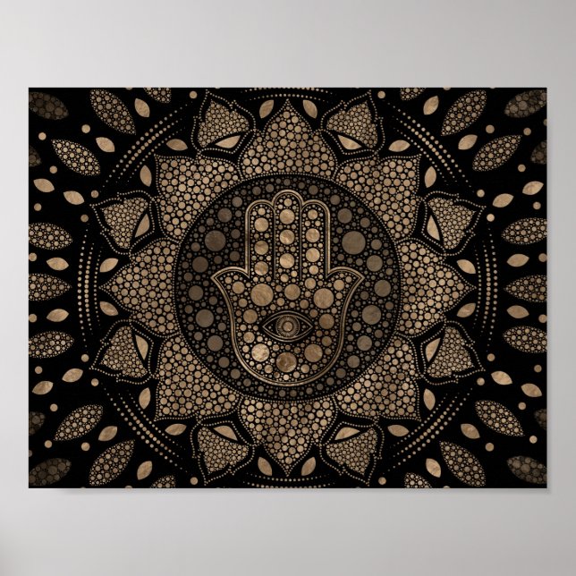 Affiche Hamsa Hand -Hand of Fatima in Lotus mandala (Devant)