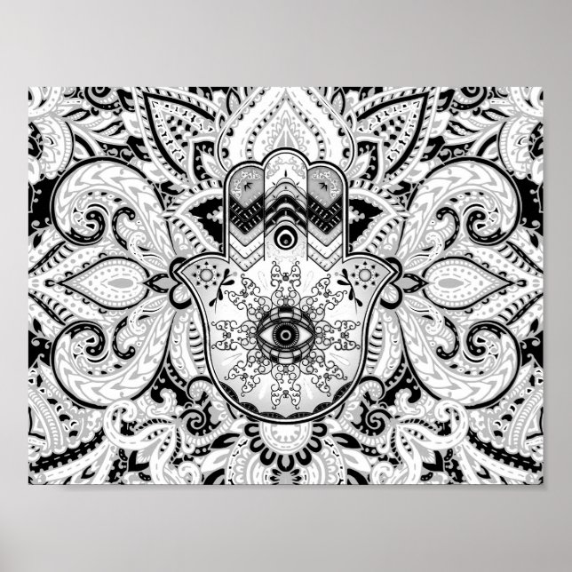 Affiche Hamsa Main - Main - en niveaux de gris Fatima (Devant)