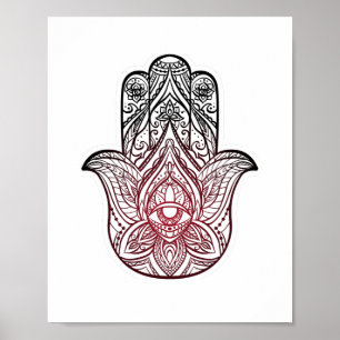 Affiche Hamsa with boho pattern 