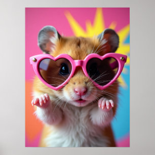Affiche Hamster cool en Lunettes de Coeur - Mème de Pop Ar