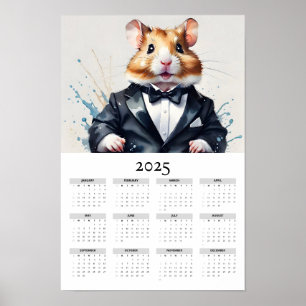 Affiche Hamster d'aquarelle dans Tuxedo Bow Cravate 2025 C