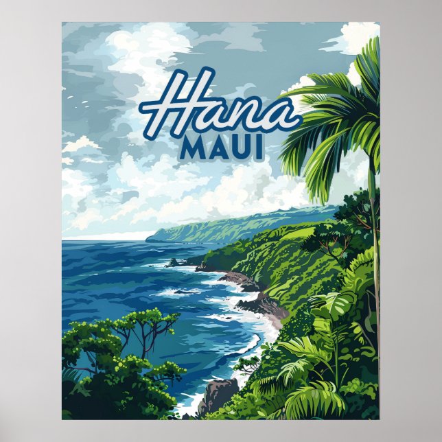 Affiche Hana Maui Hawaii Road à Hana Beach Coast Retro (Devant)