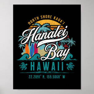 Affiche Hanalei Byy North Shore Kauai Hawaii Rétro Soleil