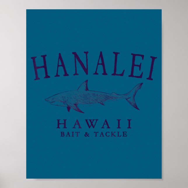 Affiche Hanalei hawaii requin vintage prune art pêche  (Devant)