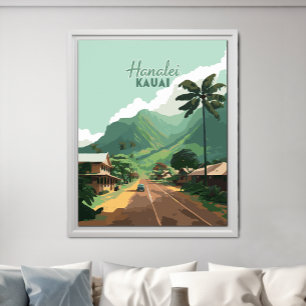 Affiche Hanalei Kauai Hawaii Bay Mounts Green
