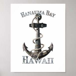 Affiche Hanauma Bay Hawaii vacances Ancre nautique voile