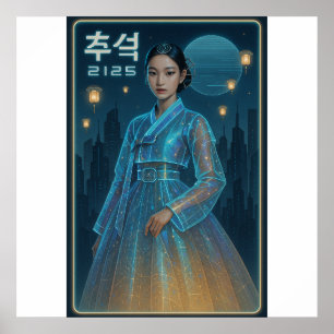 Affiche Hanbok Chuseok futuriste - Art Sci-Fi coréen