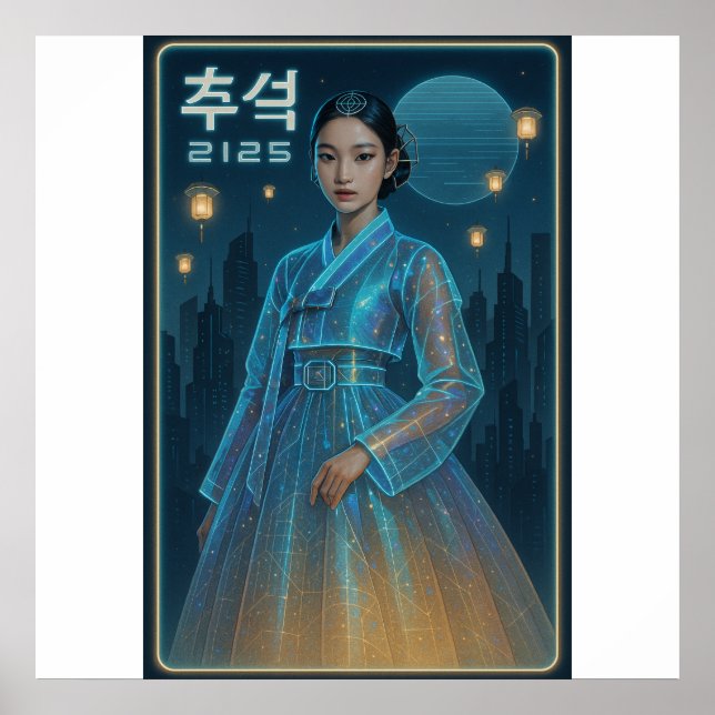 Affiche Hanbok Chuseok futuriste - Art Sci-Fi coréen (Devant)