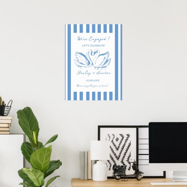 Affiche hand drawn blue  Couple Swan Whimsical Wedding (Bureau à domicile)