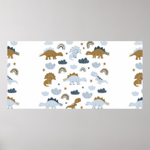 Affiche Hand drawn dinosaurs in scandinavian style with st