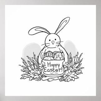 Affiche Hand Drawn Easter Bunny Coloring Style Spring