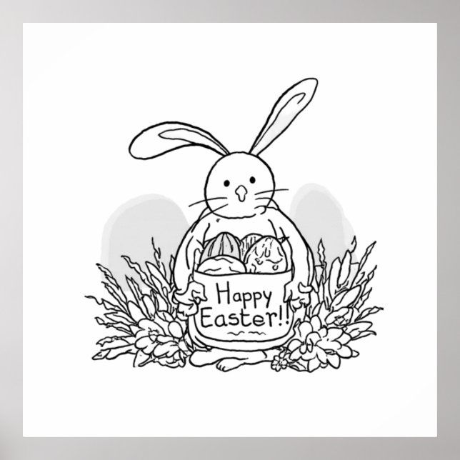 Affiche Hand Drawn Easter Bunny Coloring Style Spring (Devant)