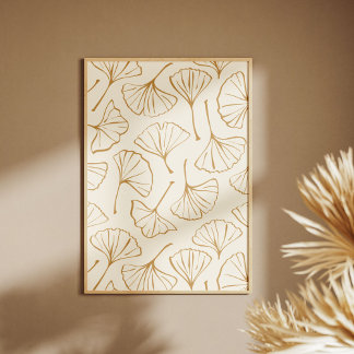Affiche Hand Drawn Ginkgo Japanese Boho Japandi Botanical