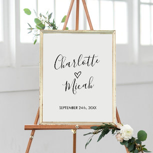 Affiche Hand Drawn Heart Wedding Welcome Sign