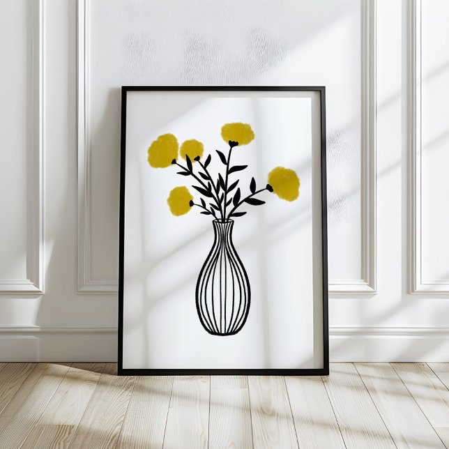 Affiche Hand-Drawn Mixed Media Flowers in Vase (Créateur téléchargé)