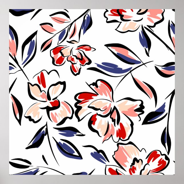Affiche Hand drawn summer floral backround. Botanical seam (Devant)