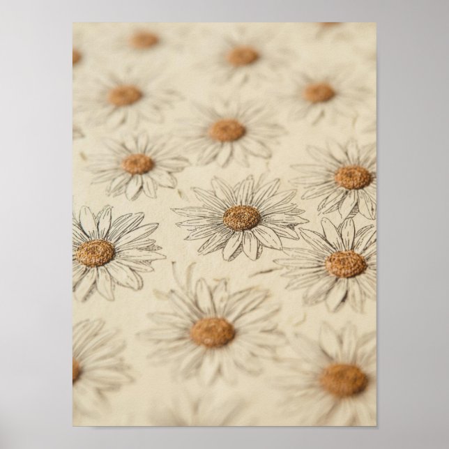 Affiche Hand-drawn vintage daisies arranged insoft pattern (Devant)