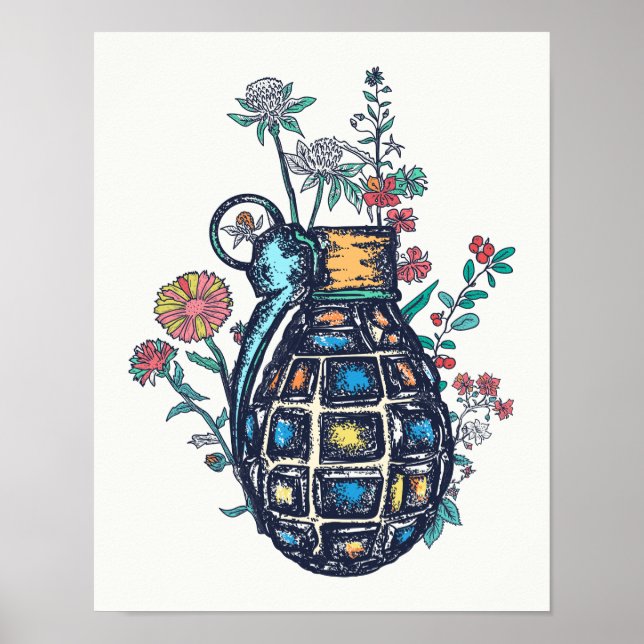 Affiche Hand Grenade Vase of Flowers (Devant)