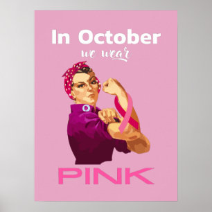 Affiche Hand in October we wear Pink Rosie the riveter