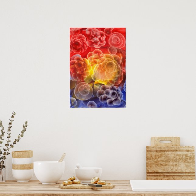 Affiche Hand Painted Abstract Floral Art  (Cuisine)