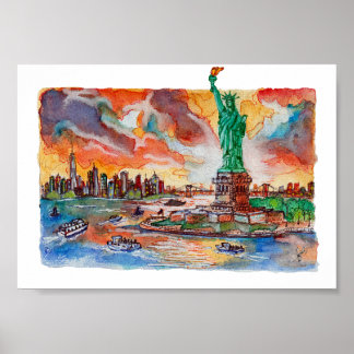 Affiche Hand Painted New York Liberty Statue Watercolor