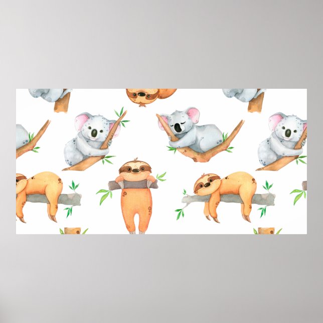 Affiche Hand painted watercolor pattern tropical cute anim (Devant)