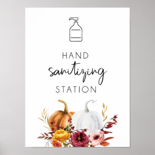 Affiche Hand sanitizing Station Floral Pumpkins