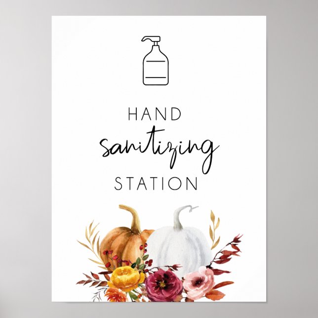 Affiche Hand sanitizing Station Floral Pumpkins (Devant)