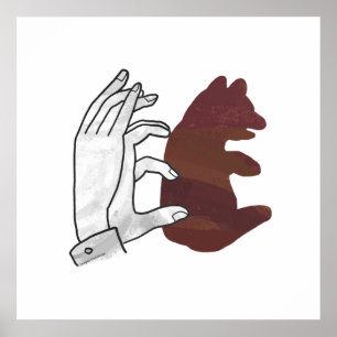 Affiche Hand Silhouette Bear Cub Brown