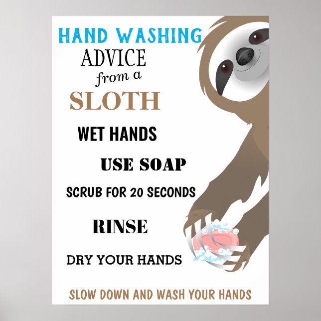 Affiche handwashing Advice from a Sloth for Kids (Devant)