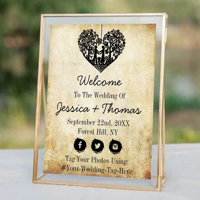 Affiche Hanging Heart Tree Vintage Mariage Bienvenue (Créateur téléchargé)