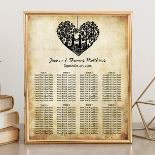 Affiche Hanging Heart Tree Vintage Wedating Seating Chart