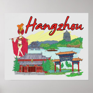 Affiche Hangzhou, Chine Voyage