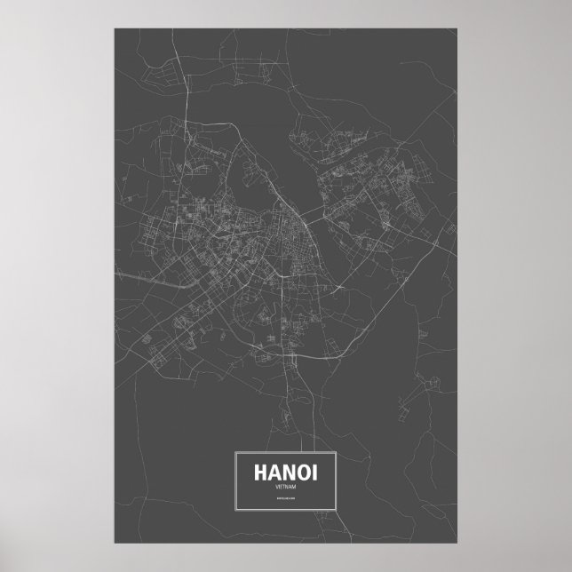 Affiche Hanoi, Vietnam (blanc sur noir) (Devant)