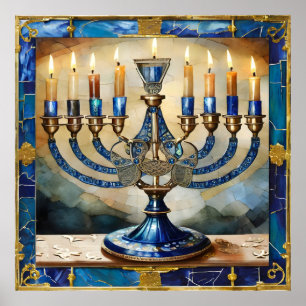 Affiche Hanoukka bleue Menorah