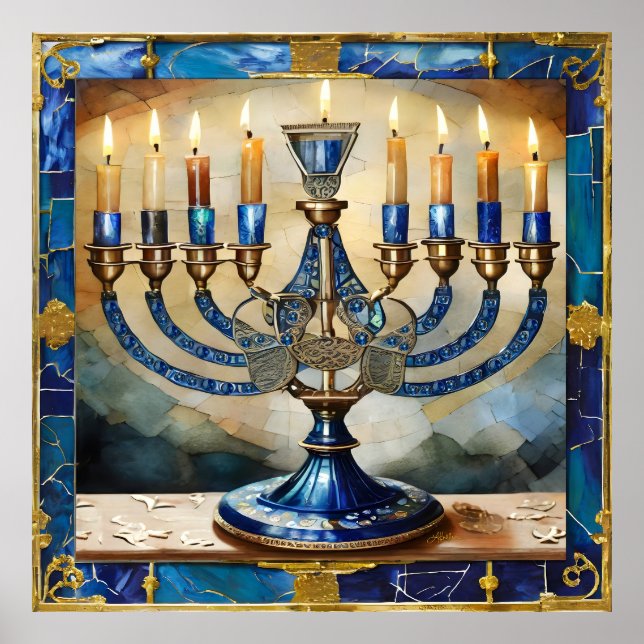 Affiche Hanoukka bleue Menorah (Devant)