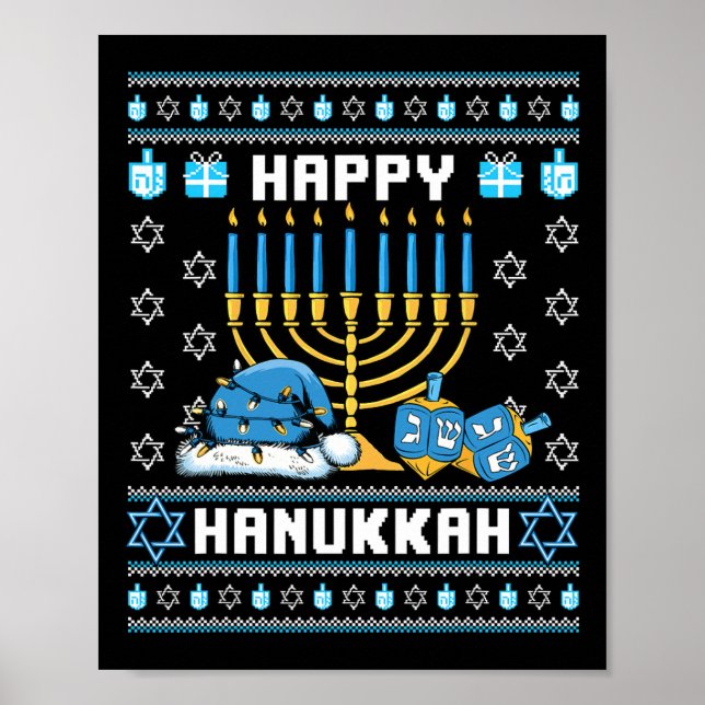 Affiche Hanoukka de Noël Pignon Pajama Santa Hat Chanukah (Devant)