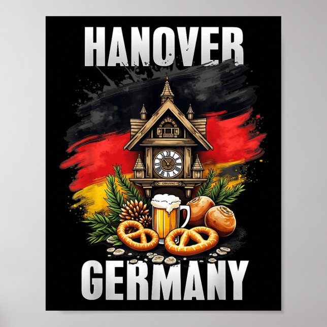Affiche Hanover Allemagne Souvenir Allemagne Drapeau Voyag (Devant)