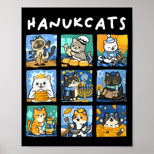 Affiche Hanukcats Hanukkah Chat Menorah Juif Cadeau Chanuk
