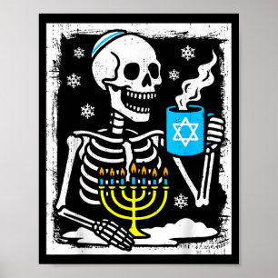 Affiche Hanukkah Squelette Café Dreidel Ménorah juive Ch
