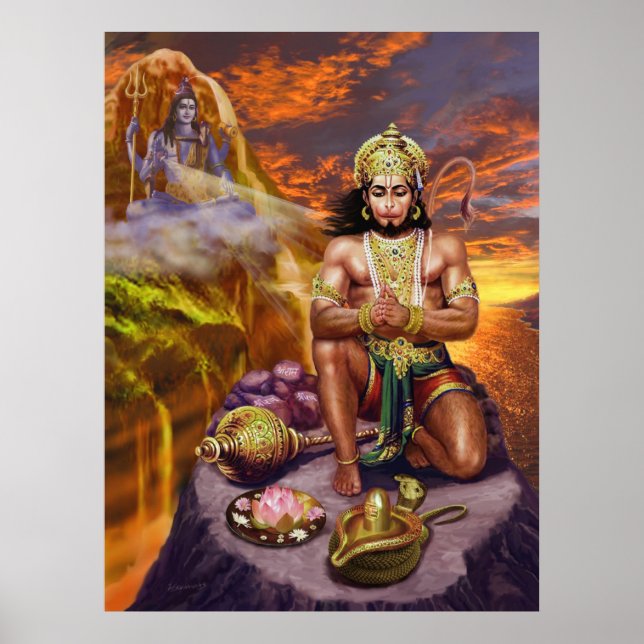 Affiche Hanuman reçoit les bénédictions de Shiva (Devant)