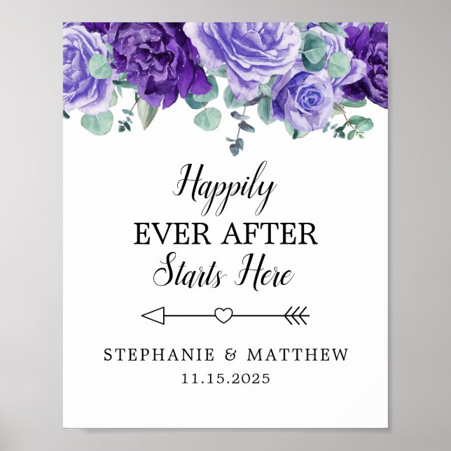 Affiche Happily Ever After Purple Blooms Wedding Welcome P (Devant)