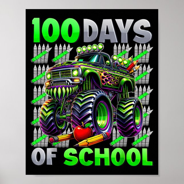 Affiche Happy 100 Days Of School Funny Monster Truck Stude (Devant)